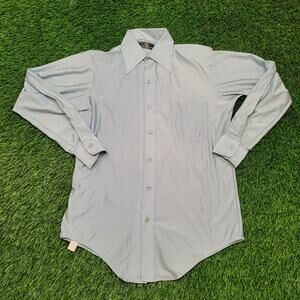 Vintage 70s Van-Heusen Dagger Collar Nylon Button Shirt Medium 21x30 Qiana Nylon